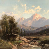 Emile Godchaux (1860-1938), signed mountain landscape oil on canvas, framed
