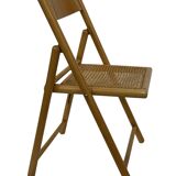 Vintage wooden folding chair with rattan seat 80s minimalist design