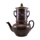 Cafetière fin XIX ème en faïence émaux sur fond marron décor de fleurs