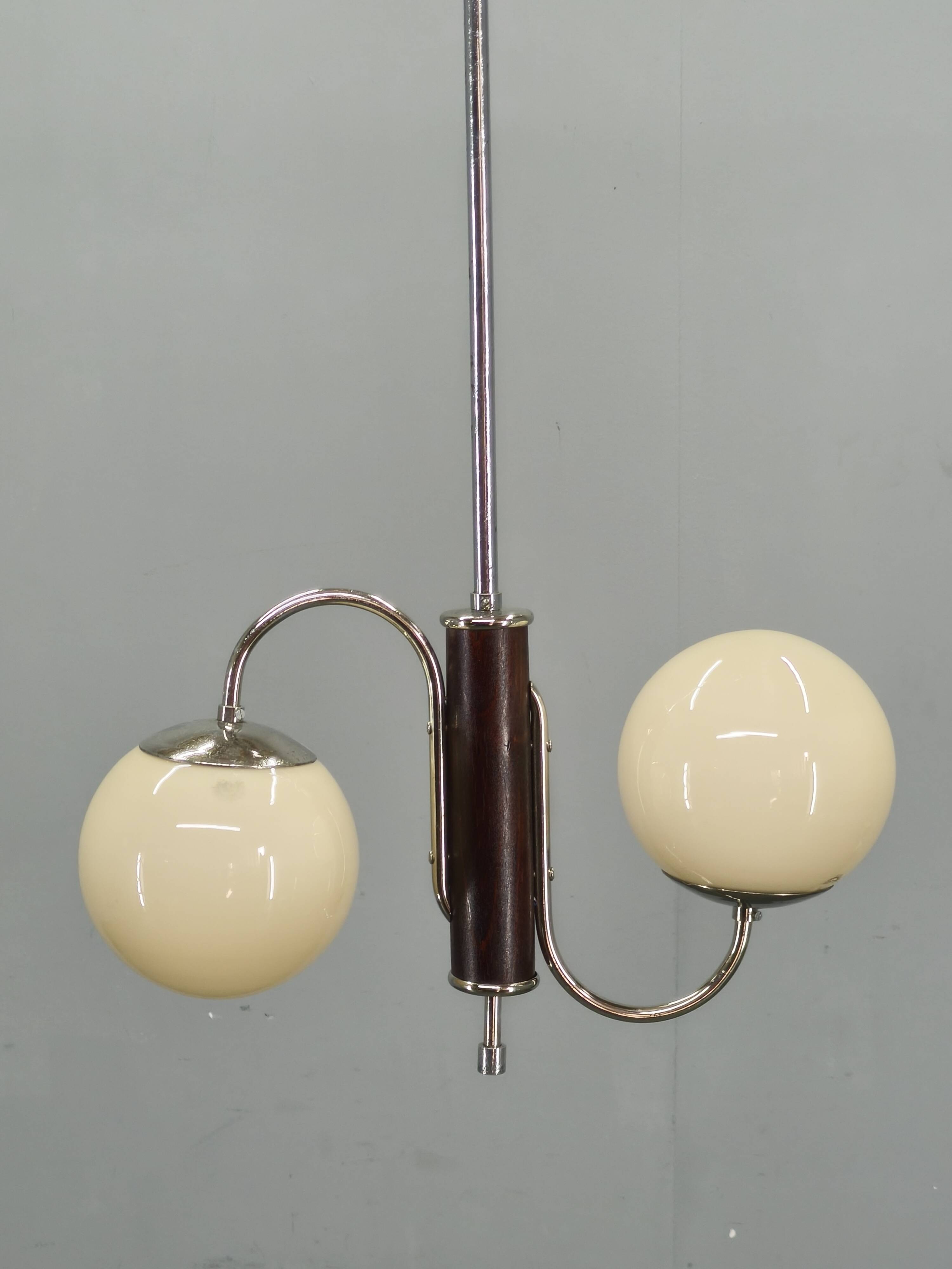 Czech Art Deco Chrome and Glass Chandelier, 1930s