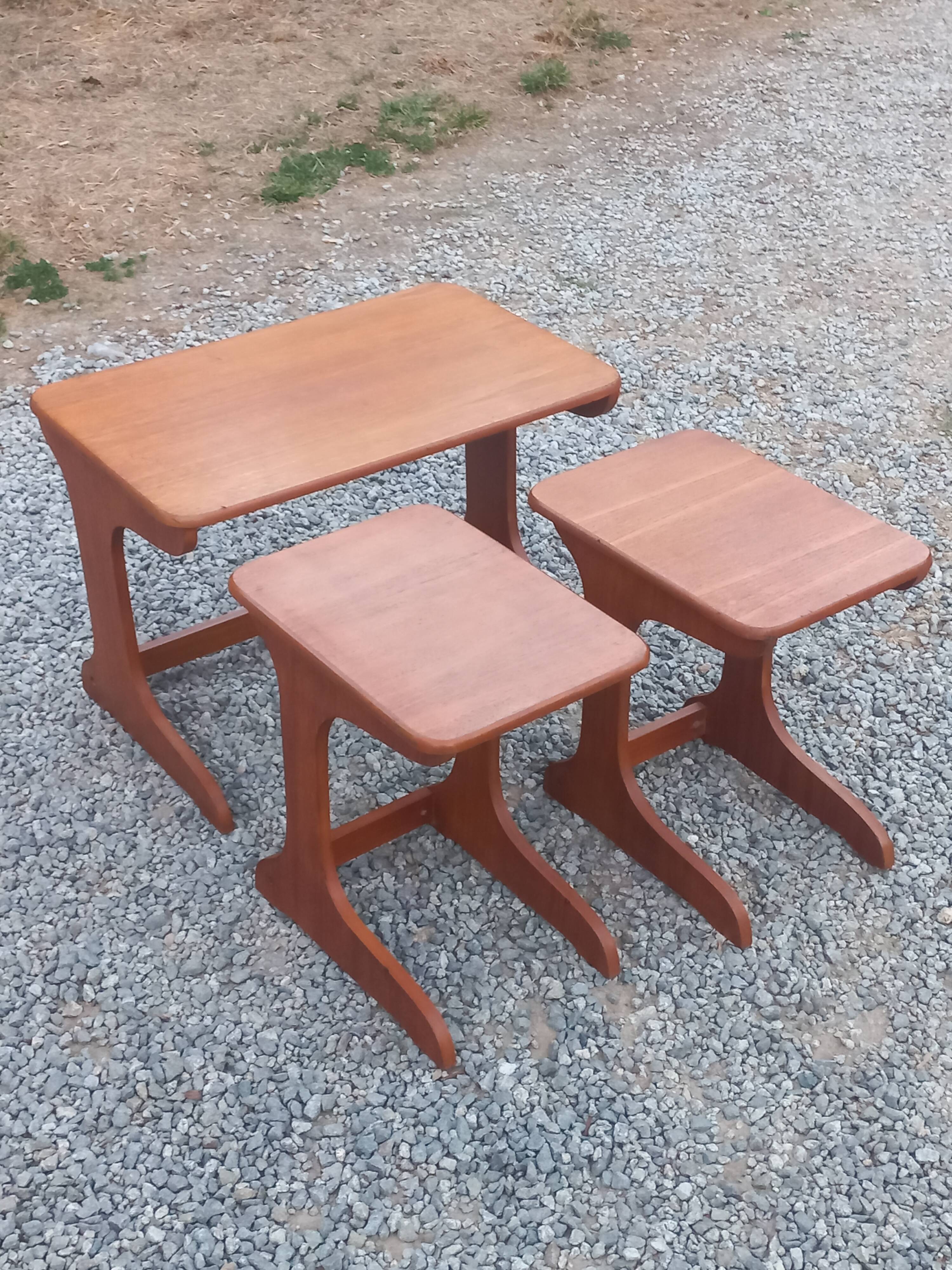 Set of 3 nesting tables in Scandinavian style made of teak from the 1970s.