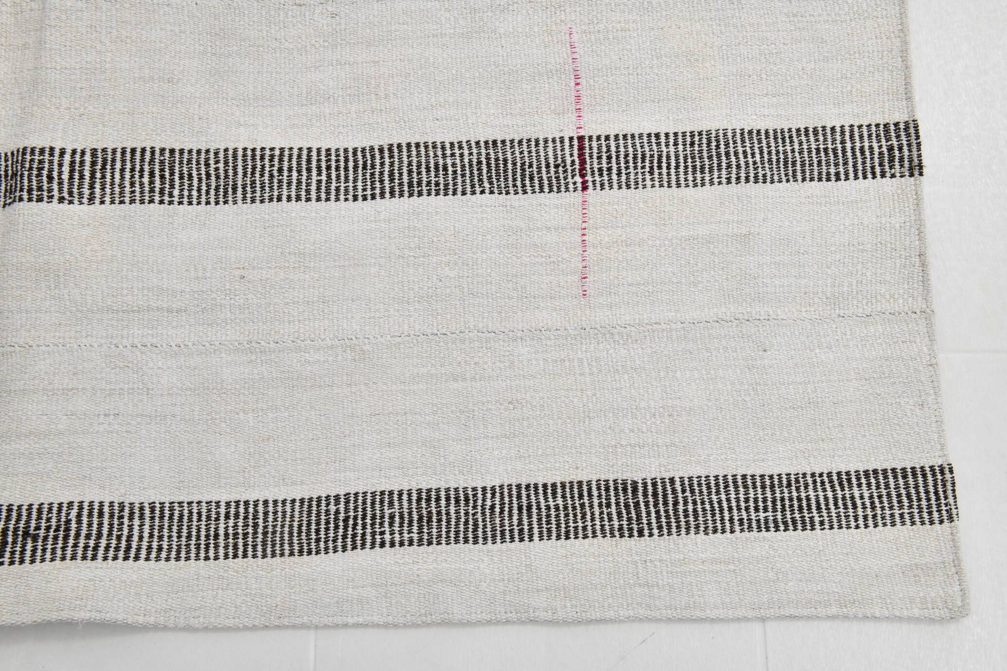 6x6 Square White & Black Vintage Kilim Rug, 187x195Cm