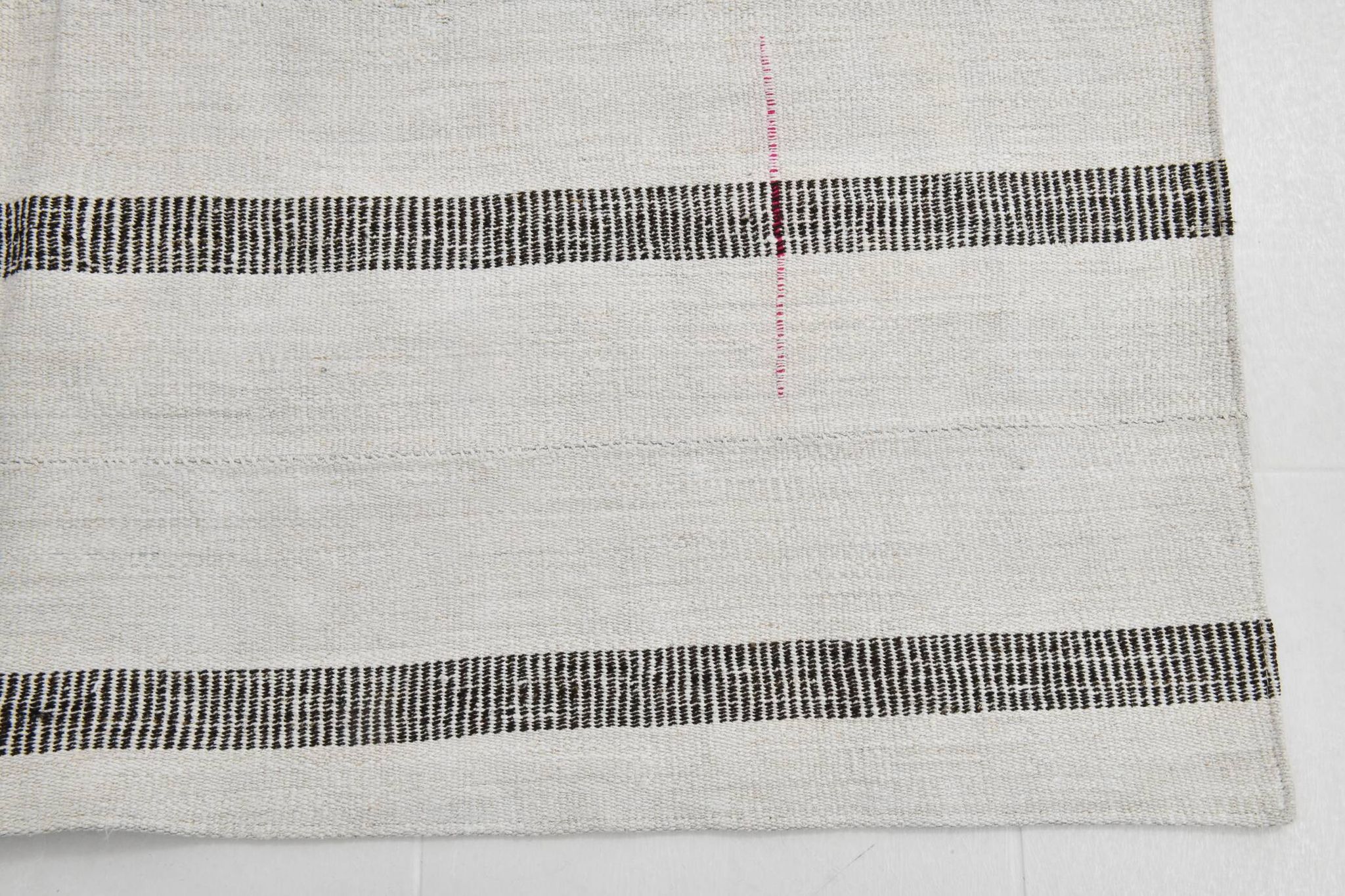 6x6 Square White & Black Vintage Kilim Rug, 187x195Cm