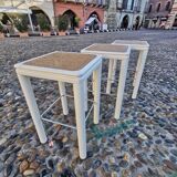 Lot 3 tabourets bar bois / cannage