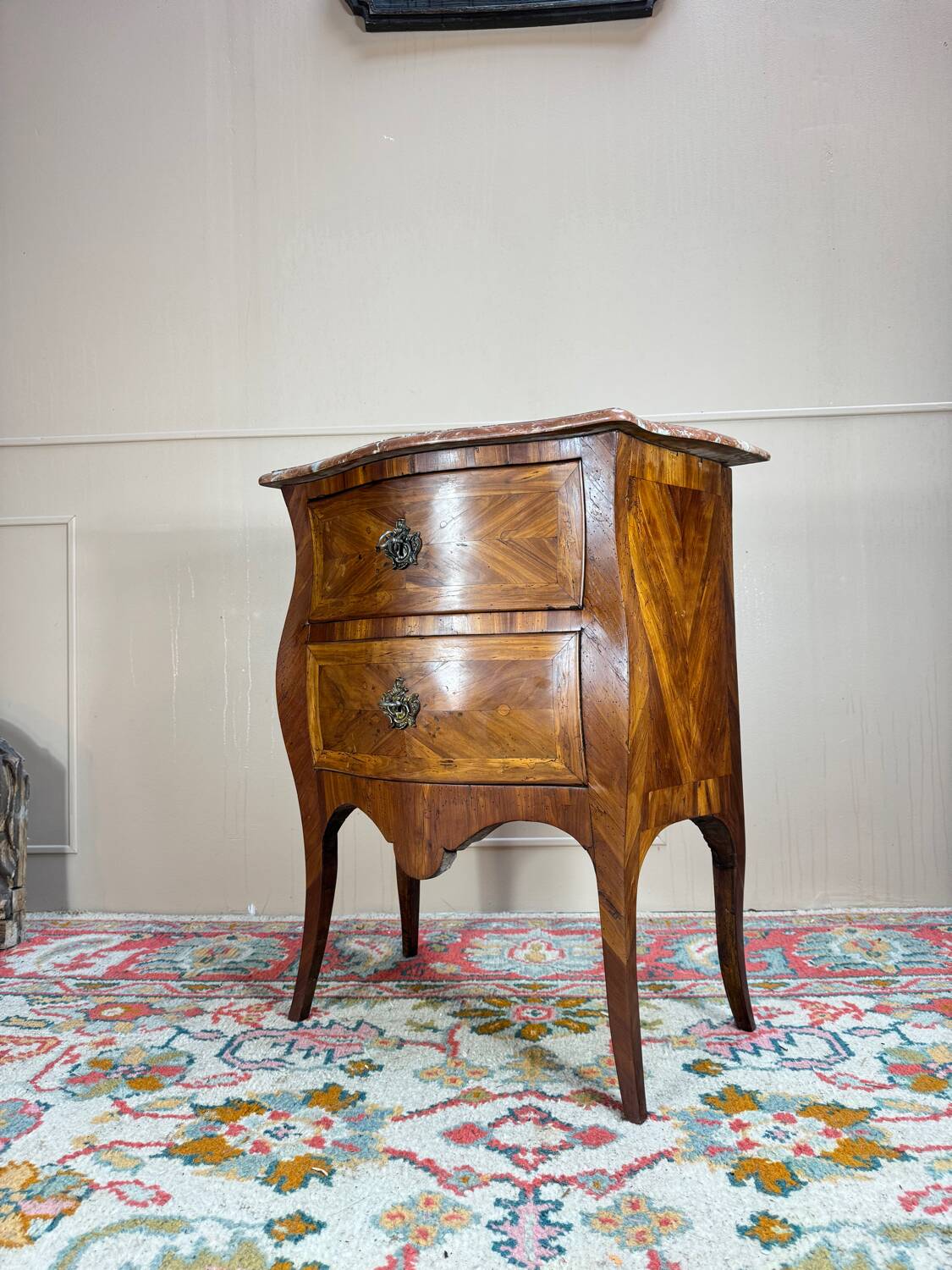 Louis XV Period 18th Century Curved Marquetry Chest of Drawers