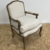 Fauteuil bergère en bois et lin naturel