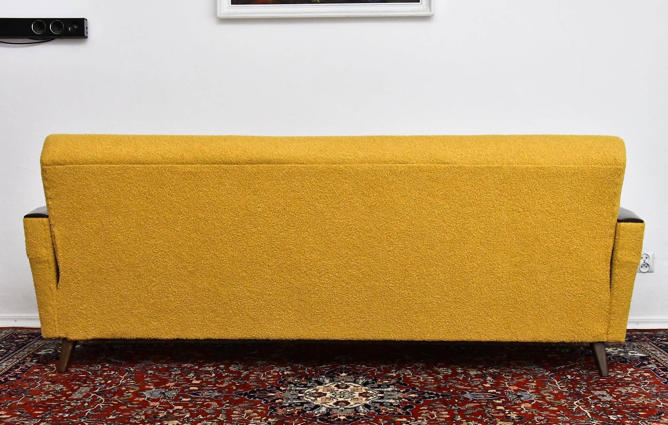 Scandinavian style yellow boucle folding sofa, 1960s