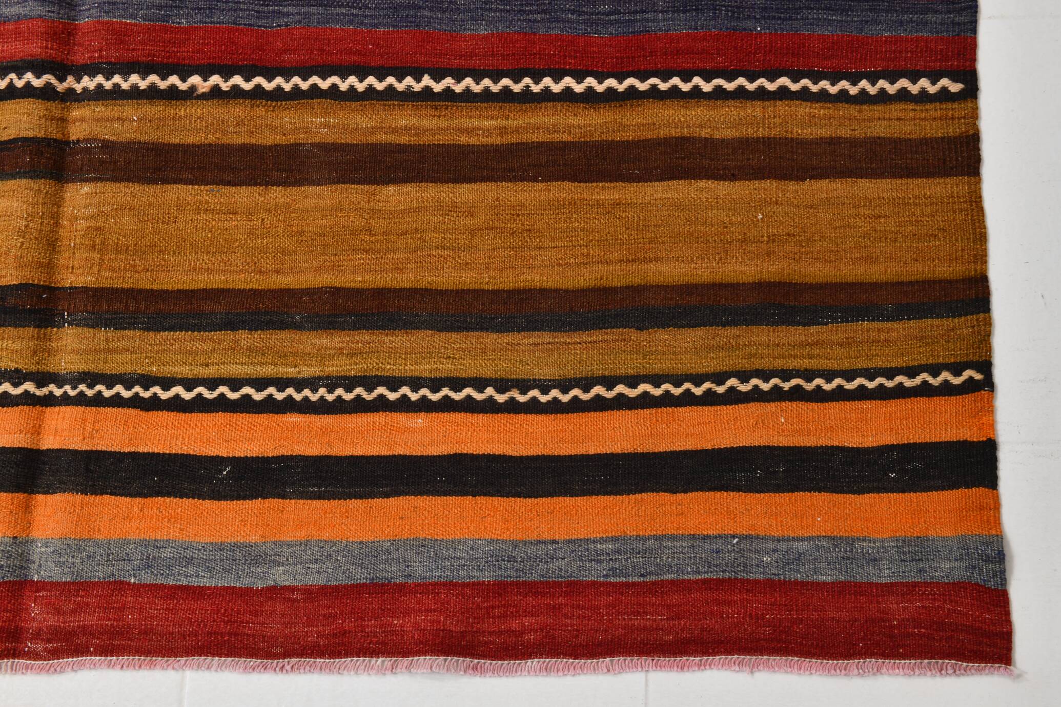 6x9 Green Orange Striped Turkish Vintage Kilim Rug 174x272Cm SK 2311