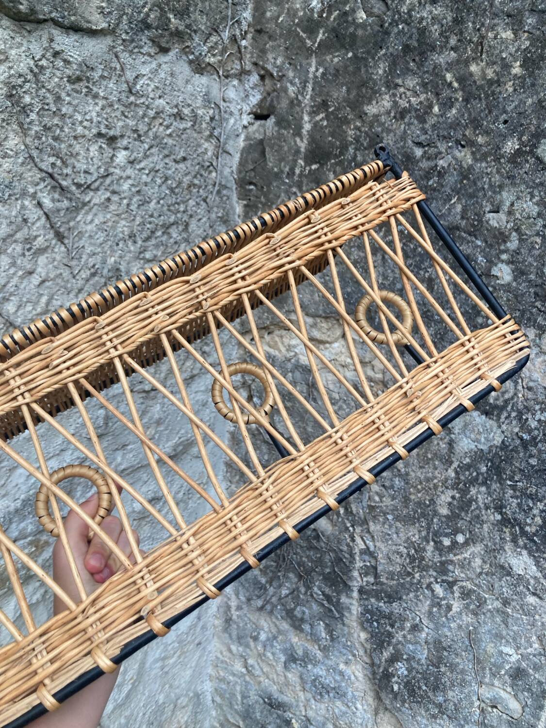 Vintage rattan wall coat rack