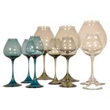 Large collection of Midcentury tulip glasses by Orrefors Nils Landberg, Sweden, 1950s.