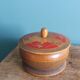 Tobacco pot, turned wooden box, chiseled and painted, 1920s or 1930s.