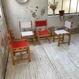 Set of 4 80s colored pine chairs