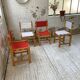 Set of 4 80s colored pine chairs