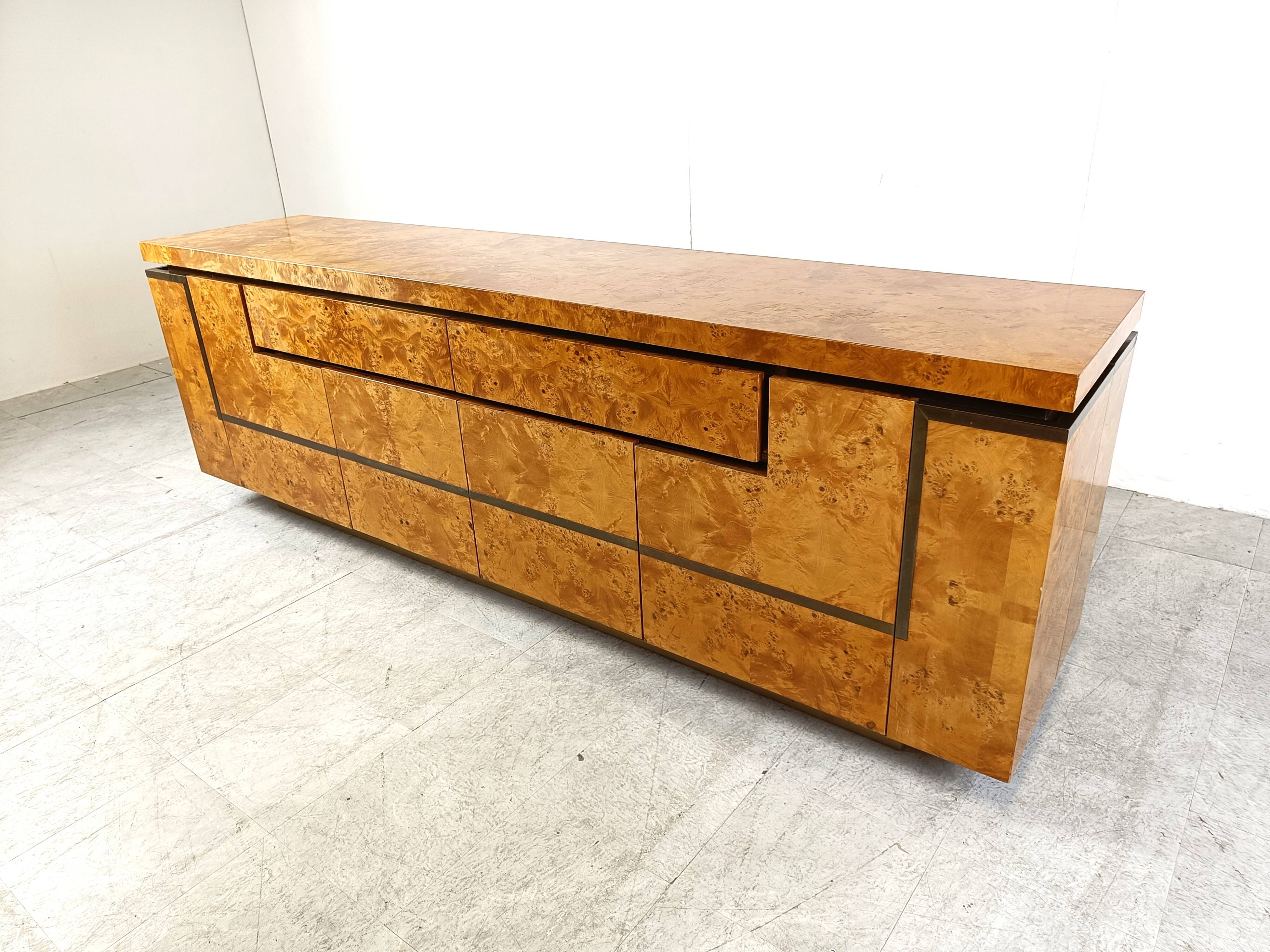Burl wood credenza by Jean Claude Mahey, 1970s