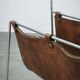 Italian Modernist Leather and Chrome Magazine Rack, 1980s