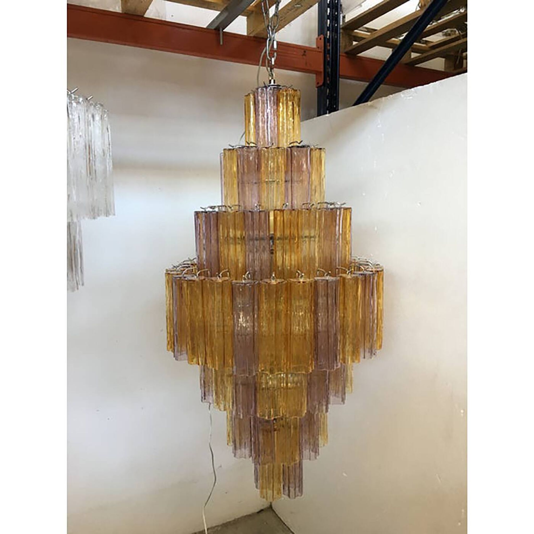 Murano Glass Amber and Violet Tronco Chandelier