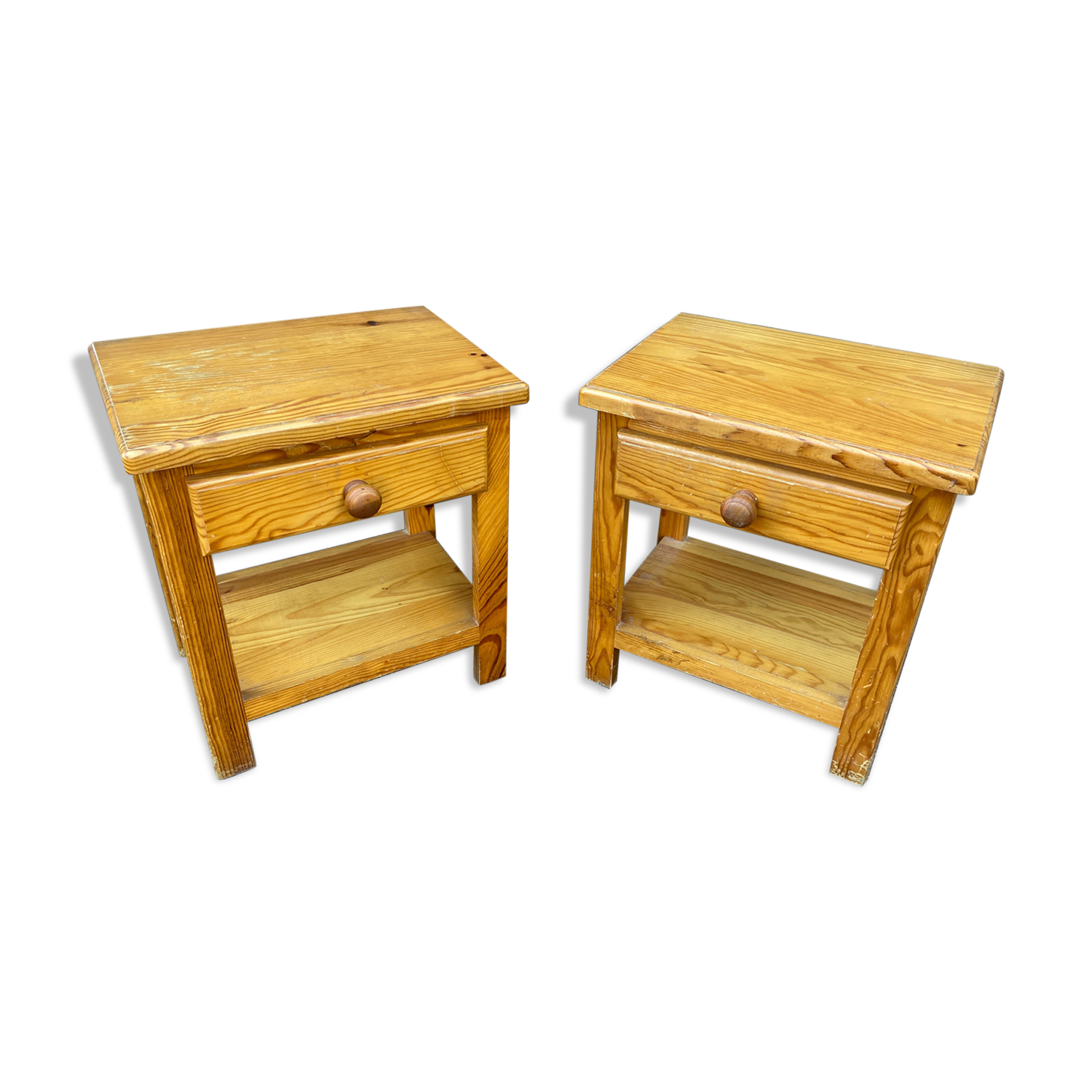Scandinavian bedside pair wood pine fir vintage design 1980