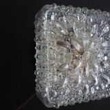 Transparent molded glass ceiling lamp – square shape – floral print.