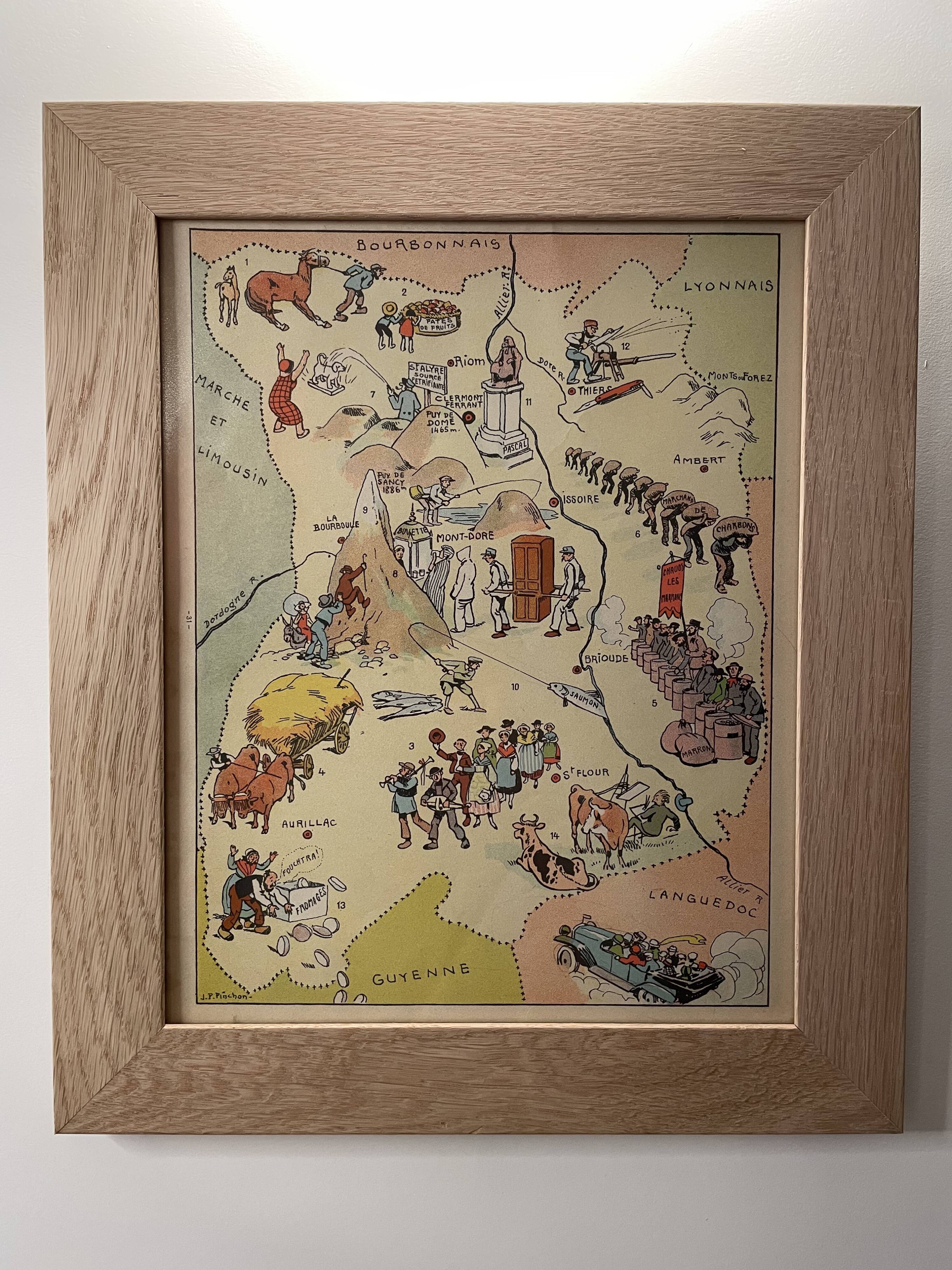 Vintage poster illustrated map of Auvergne 1937 - JP Pinchon