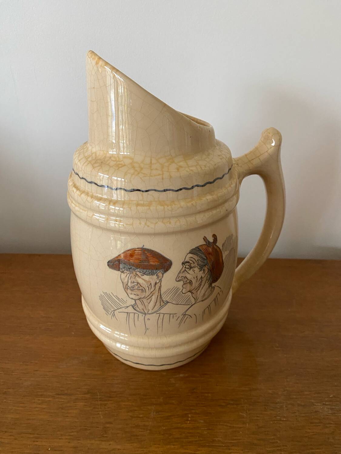 Old pitcher cazalas paule douau ceramic beige basque couple vintage
