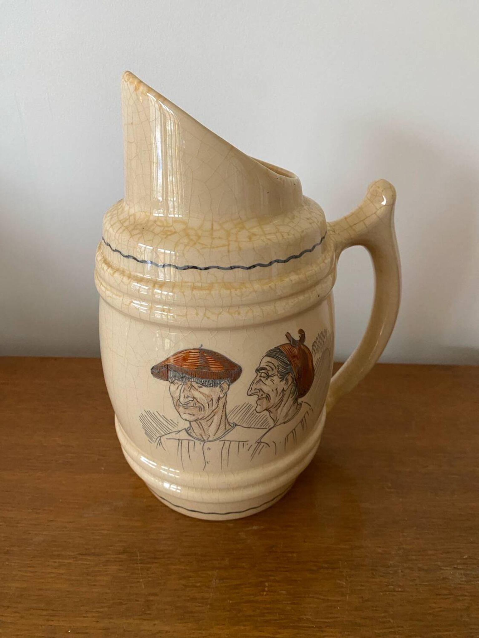Old pitcher cazalas paule douau ceramic beige basque couple vintage