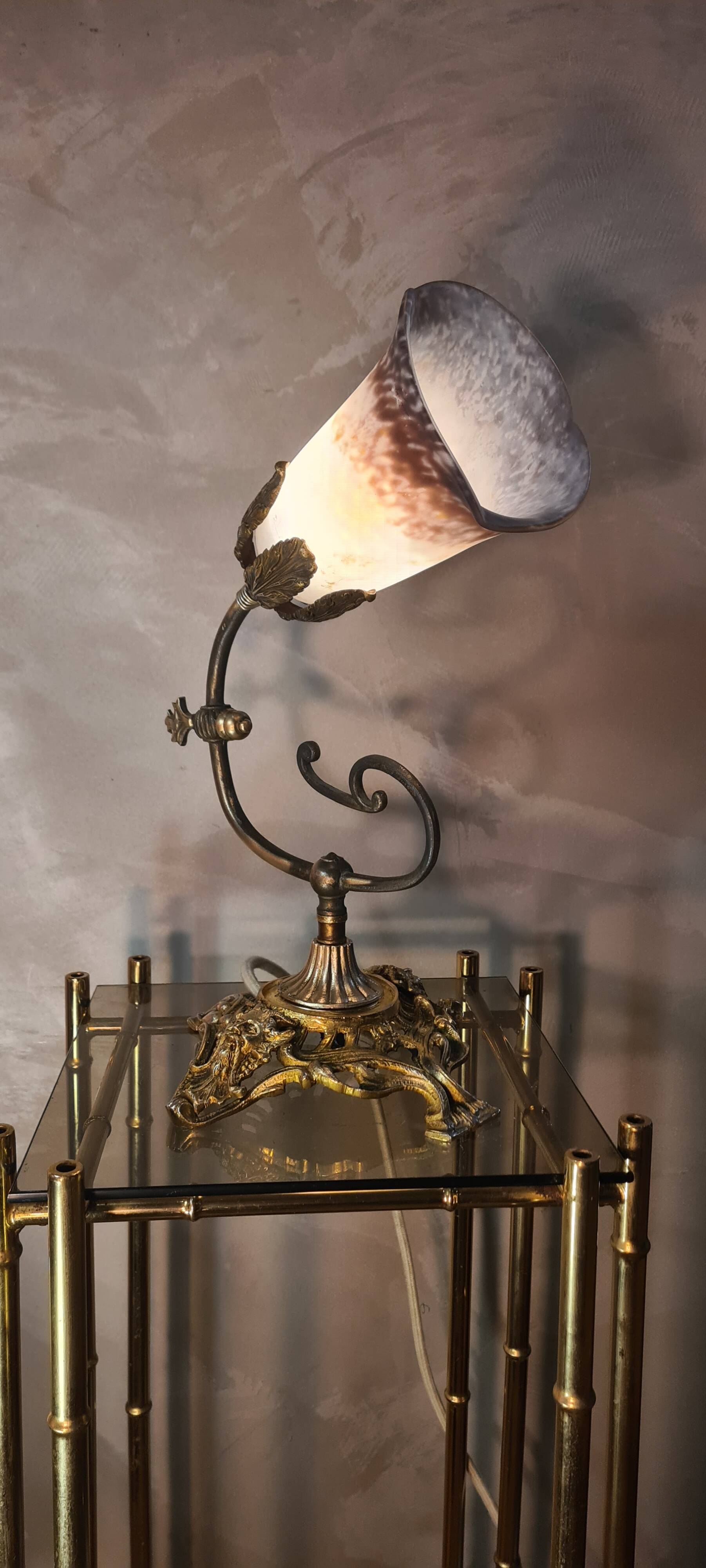 bronze lamp napoleon style lll 4 kg 36x27 cm tulip type muller unsigned