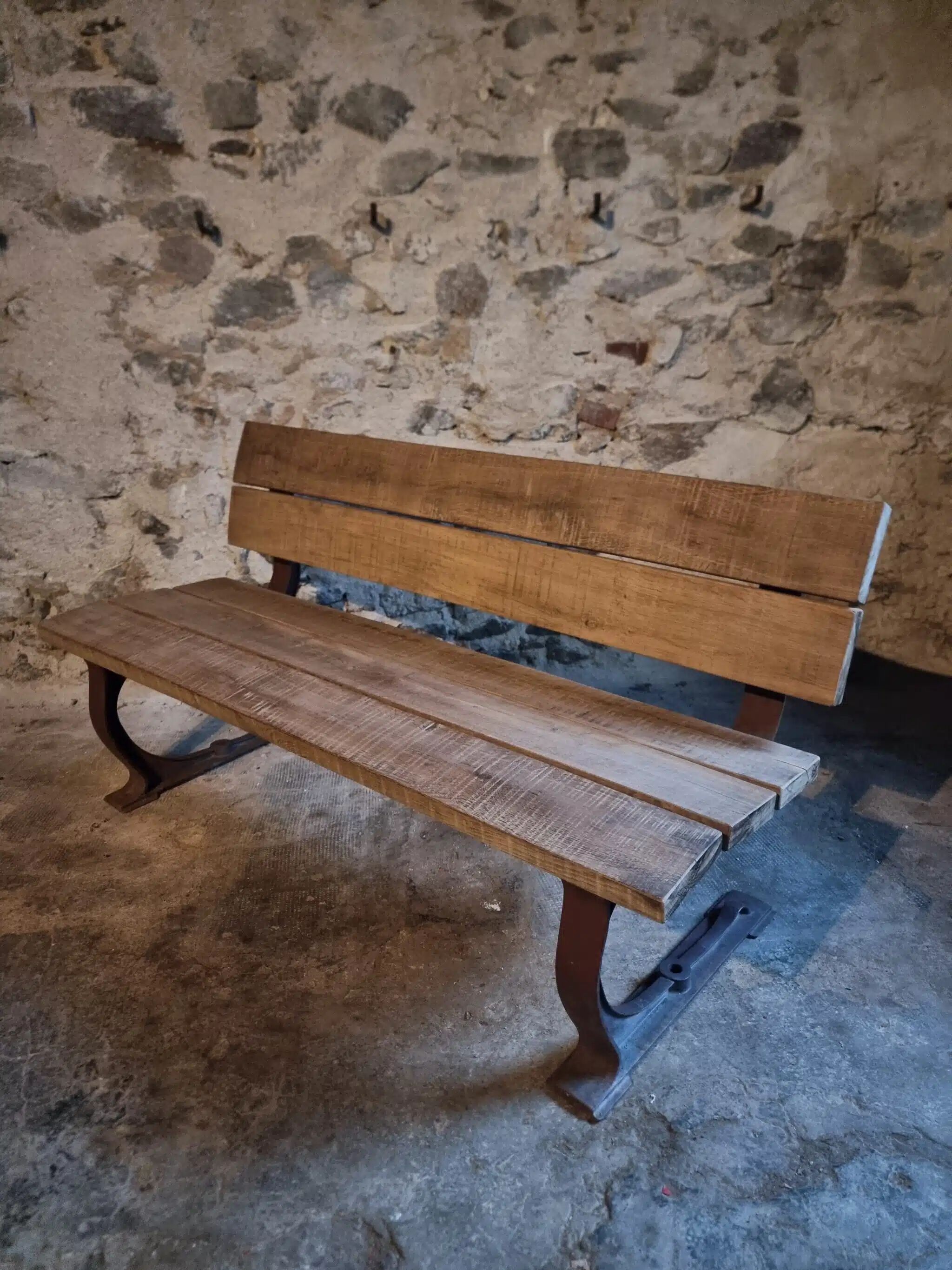 Vintage garden bench – oak and cast iron – from the 1960s