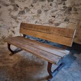 Vintage garden bench – oak and cast iron – from the 1960s