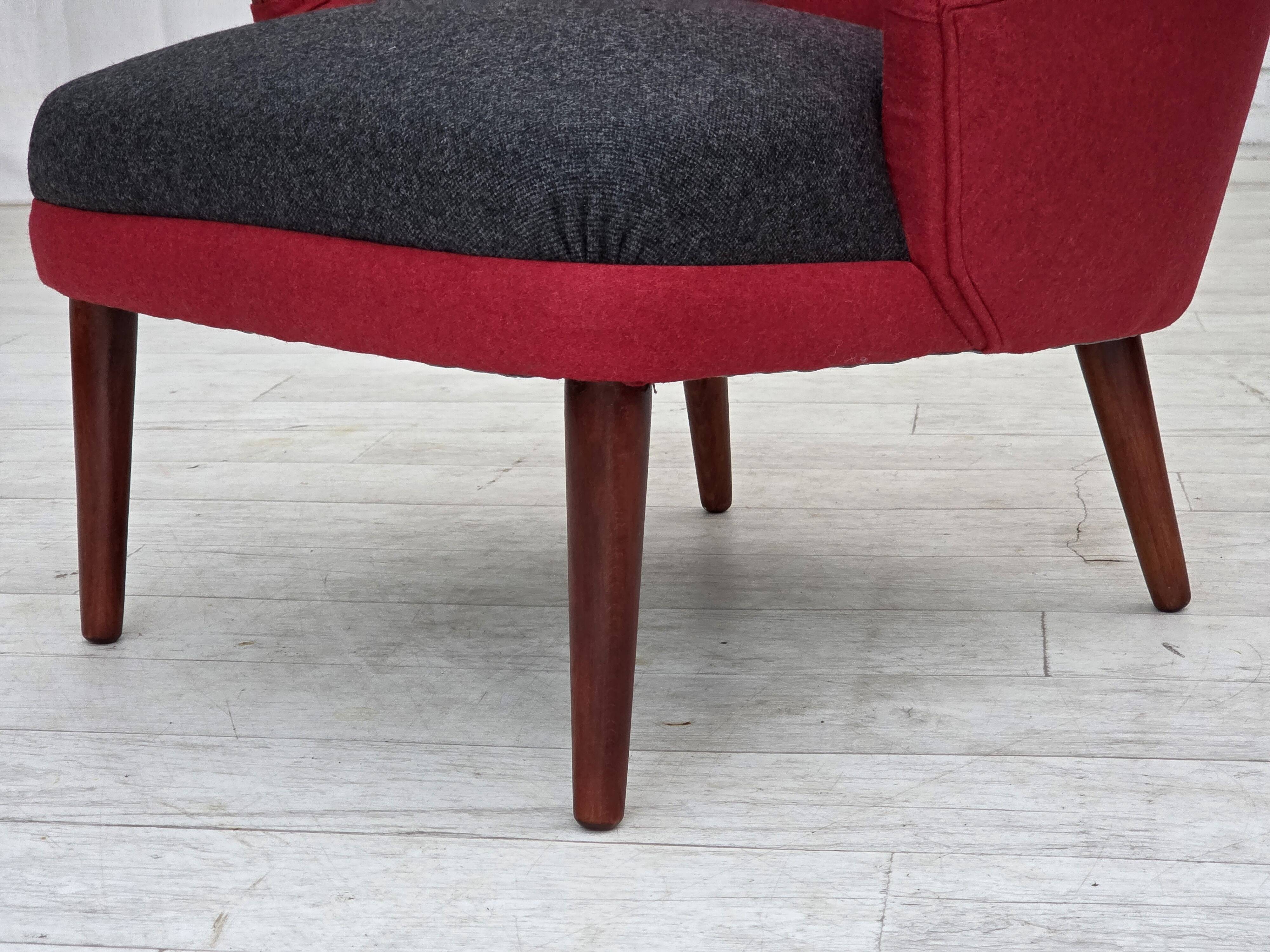 1960s, Danish designed armchair, reupholstered, furniture wool.