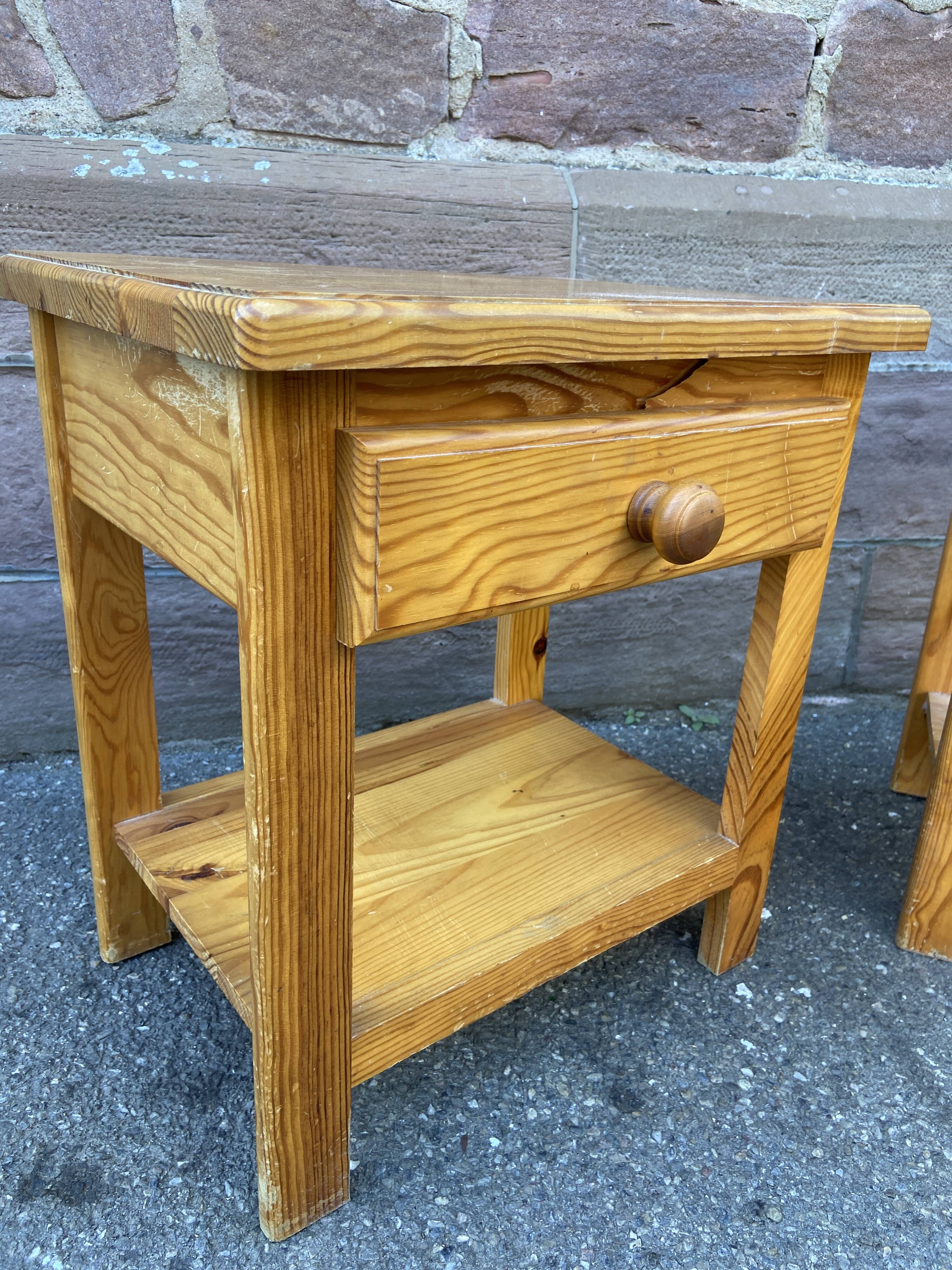 Scandinavian bedside pair wood pine fir vintage design 1980