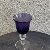 Set of 5 wine glasses in blown and bubbled glass, duo line, biot glassware style, unsigned,