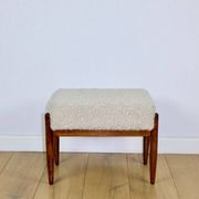 Edmund Homa stool, cream ivory beige boucle seat, long pile lamb