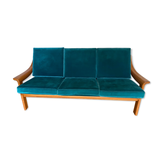 Sofa 60s Danish Scandinavian teak Poul Jeppesens Møbelfabrik 3 places stone velvet Frey