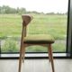 Natural Dining Chair with green upholstery, new modern design vintage style