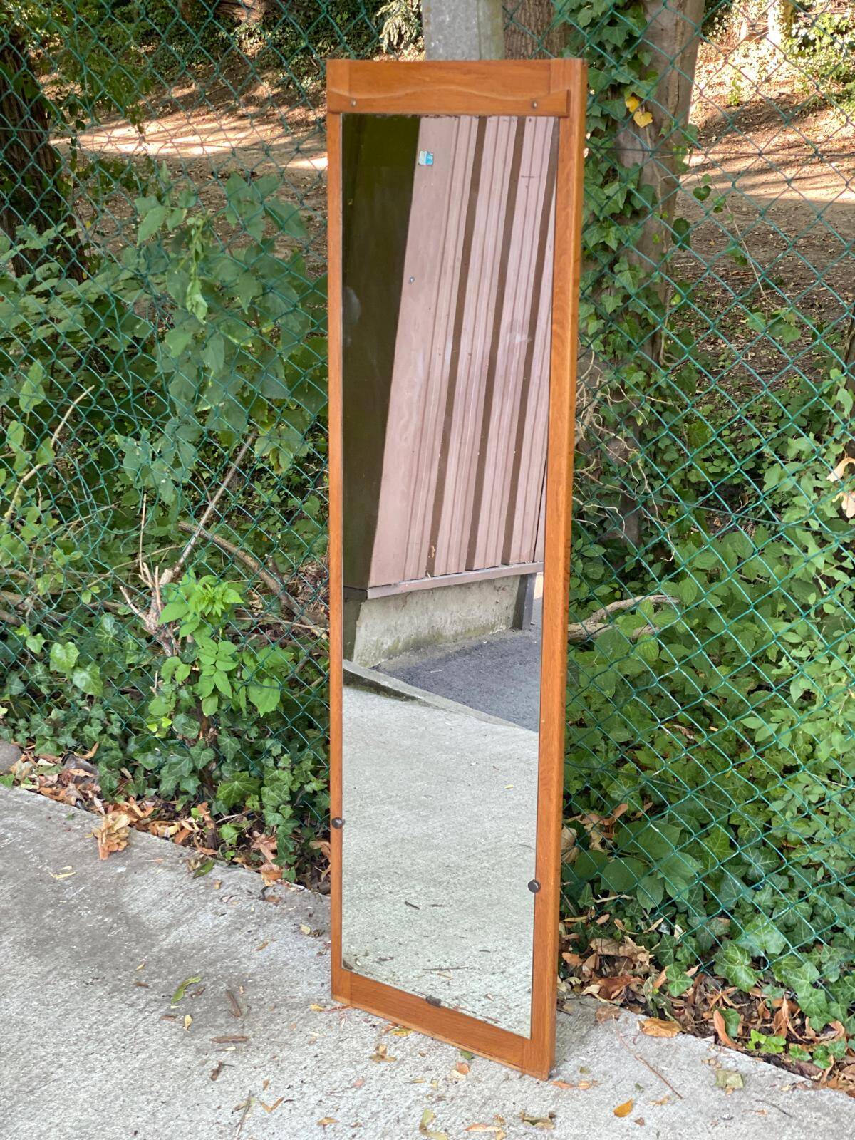 Vintage Scandinavian mirror in solid oak 42x148.