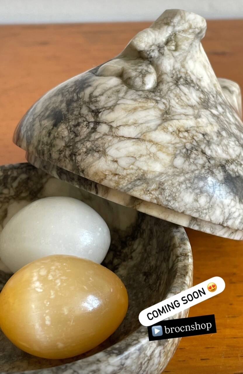 Vintage Marble Chicken with Eggs Sculpture