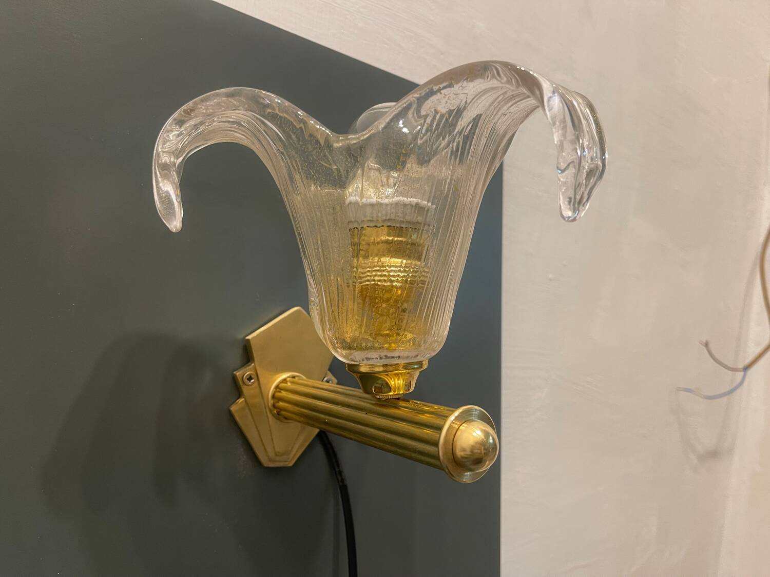Venetian Murano Glass Brass Sconces Set of 2 1960’s
