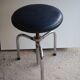 Tripod screw workshop stool in chromed metal and blue skai