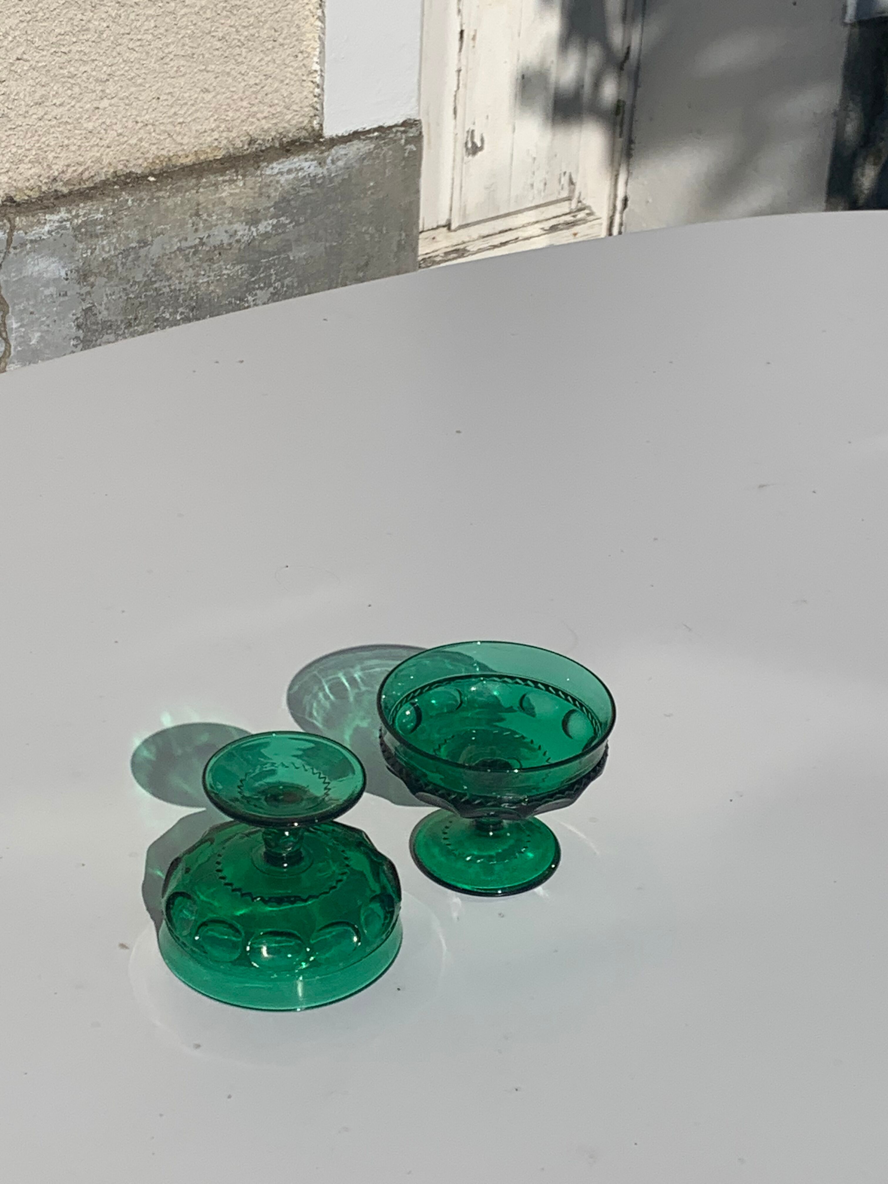 5 cups, vintage green glass verrines