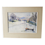 Watercolor on cardboard frame, canal view, signed Jean. Signature to be identified.