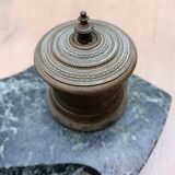 Ancien encrier, base marbre et encriers (x2)  en bronze ciselé, 19ème