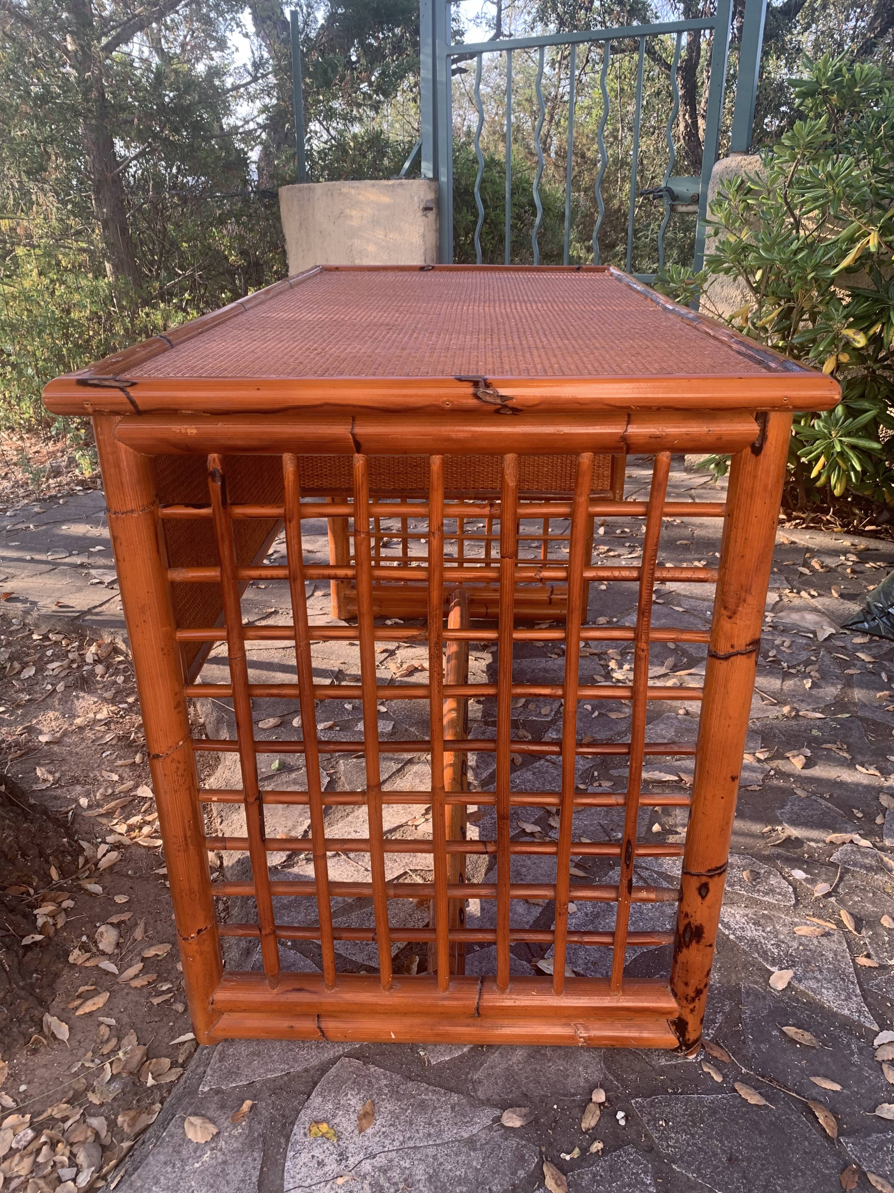 Desk and armchair rattan and vintage bamboo