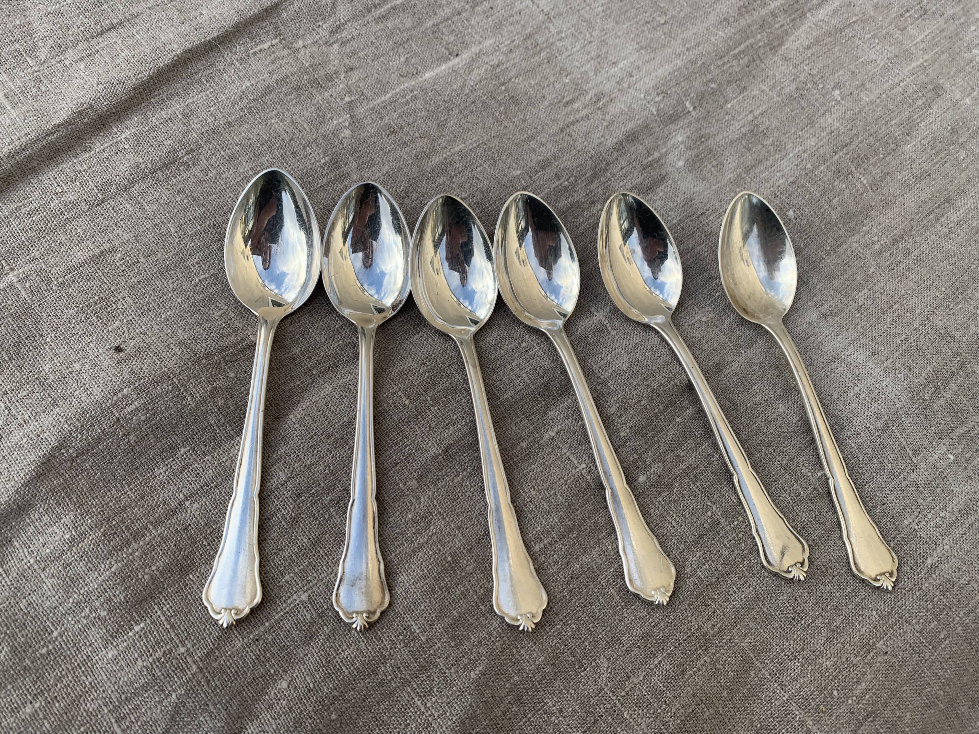 6 spoons in silver metal Hamfa 90 has antique shell pattern