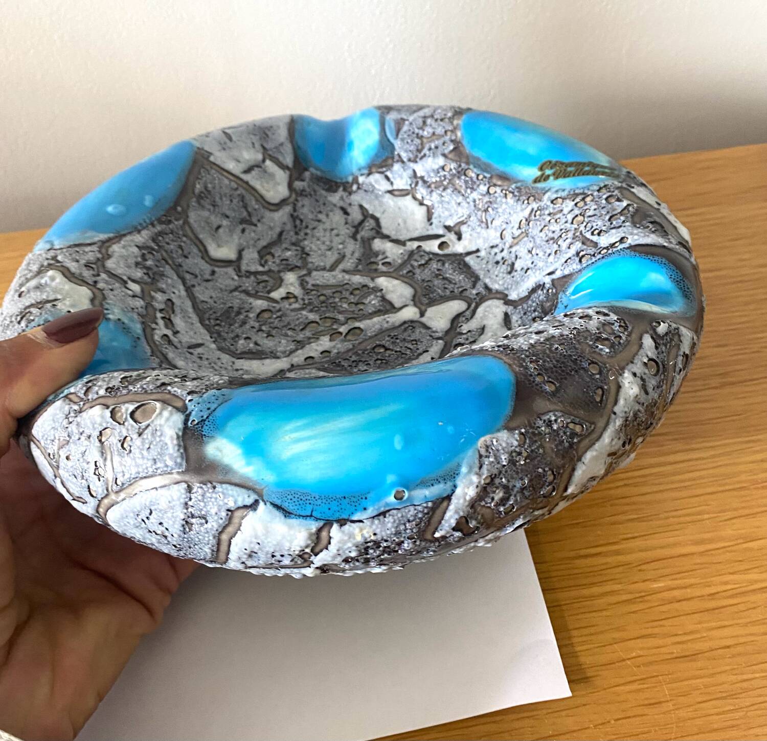 Vallauris Ashtray Pocket Empty Ceramic Blue Grey Antique Vase