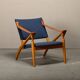 Scandinavian Modern Foldable Safari Lounge Chair in Beech wood and Blue fab