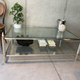 Table basse double plateau laiton et verre