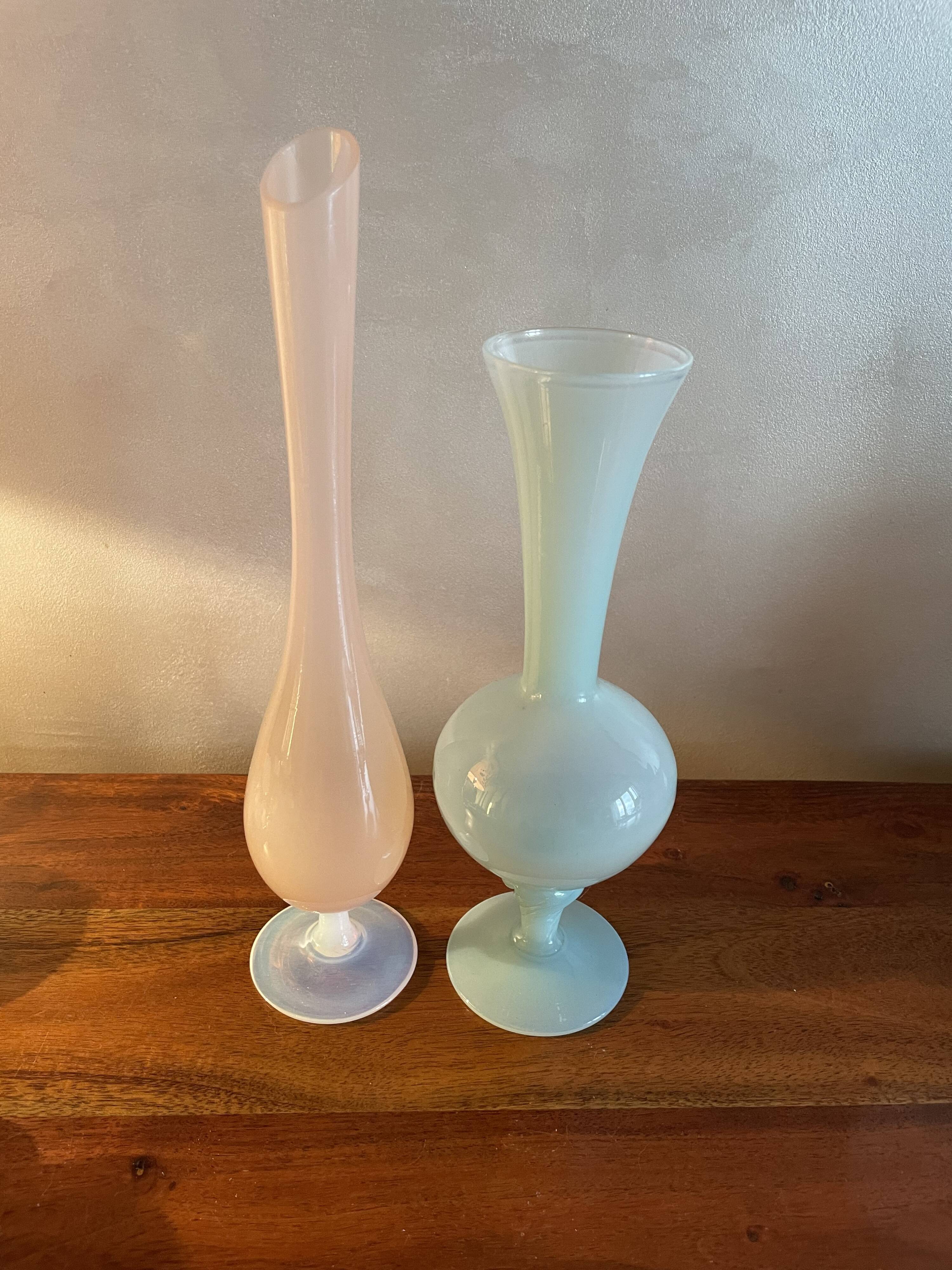 Duo de soliflores en opaline rose et bleu gris
