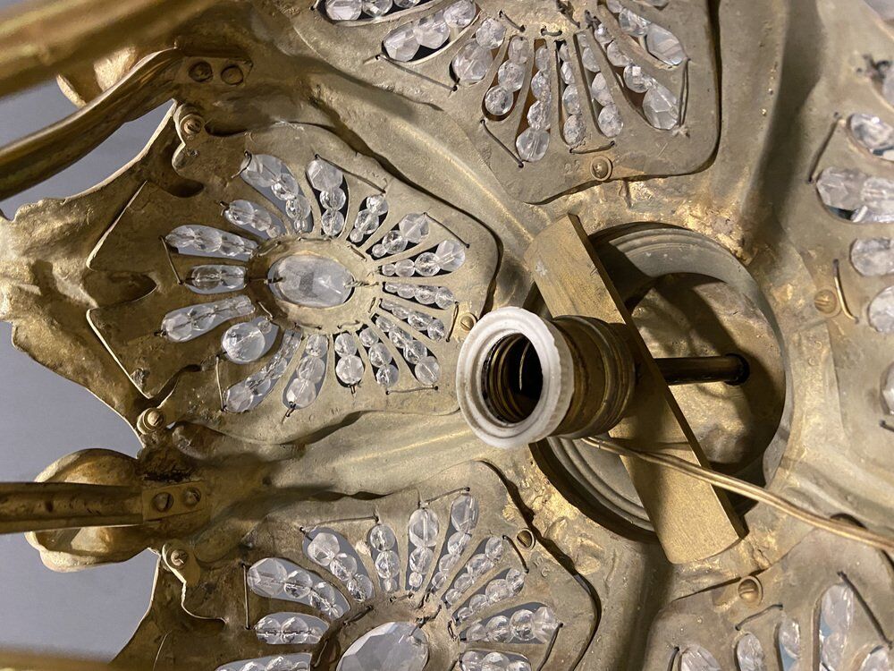 Vintage Bronze & Crystal Beaded Chandelier, 1950s