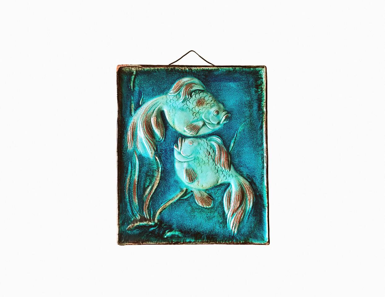 Wall plaque in glossy ceramic 1930, Gustav HEINKEL (1907-1945), Majolica from KARLSRUHE