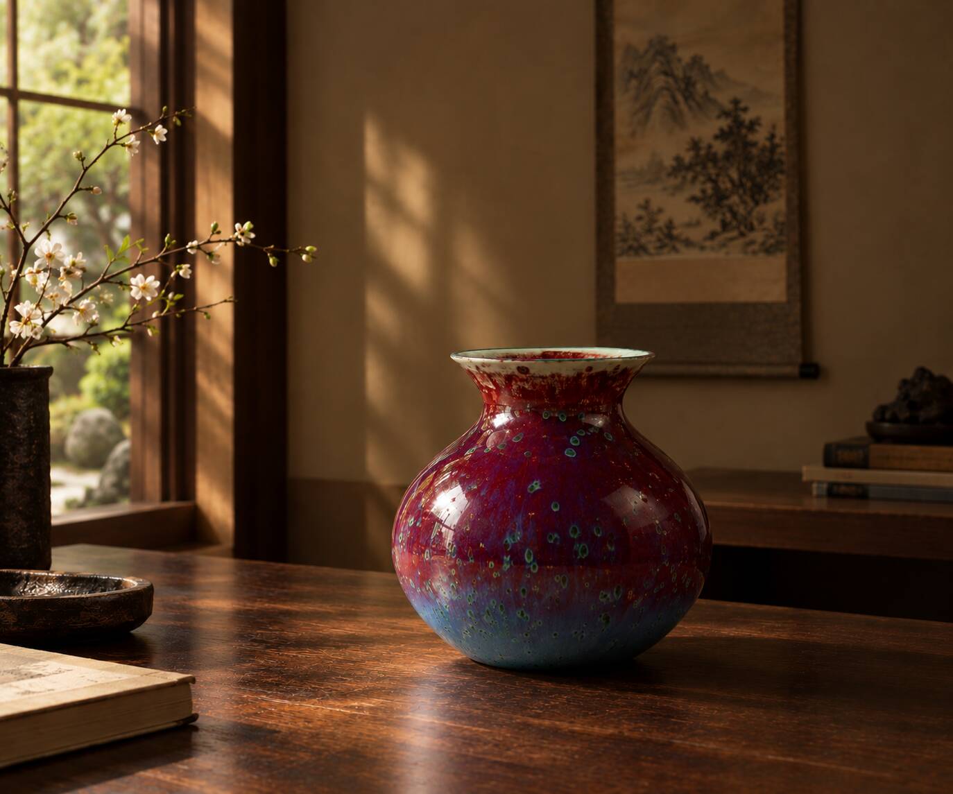 Porcelain vase with peacock glaze by Matsuyama Gaei.